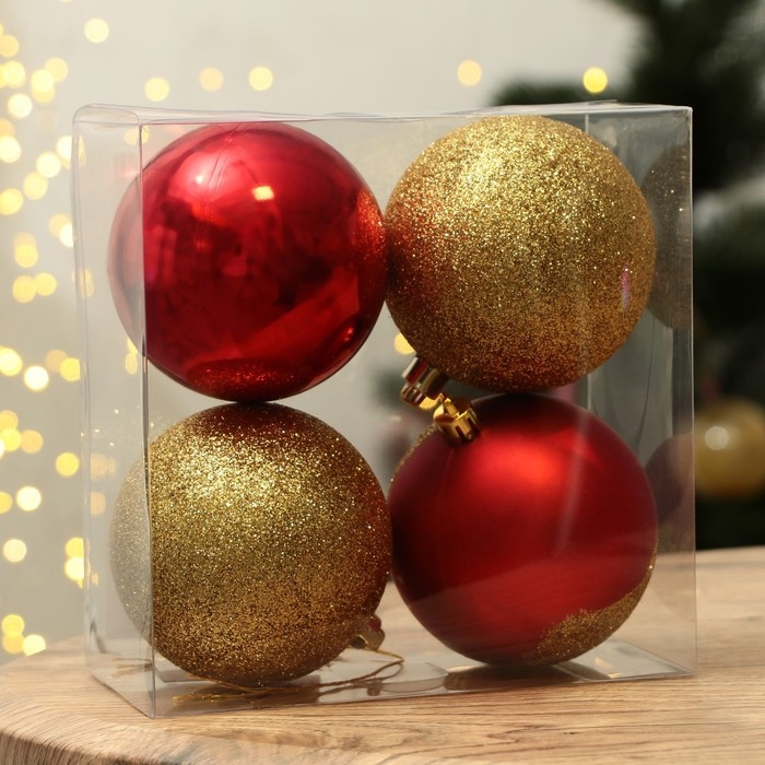 Шары ёлочные новогодние &laquo;Чудес!&raquo;, на Новый год, пластик, d=8, 4 шт., цвет красный и золотой