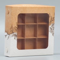 Коробка для конфет, кондитерская упаковка, 9 ячеек, &laquo;Ручная работа&raquo;, 14.7 х 14.7 х 3.5 см