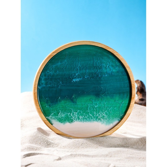 Поднос с эпоксидной пищевой смолой Adelica, 25&times;2,5 см, цельный массив кедра, рисунок МИКС