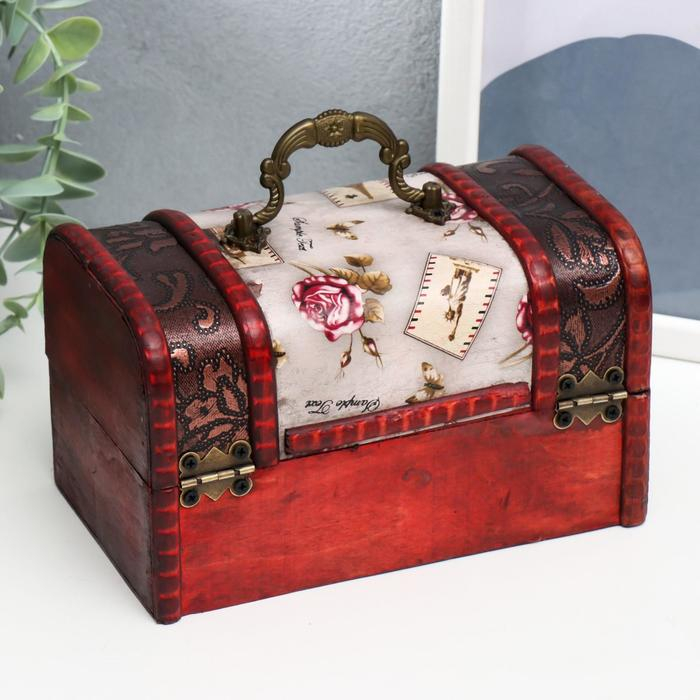 Шкатулка дерево состаренная "Розы и марки" набор 2 шт 6,5х11,5х7,5, 10,5х17х10,5 см