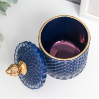 Шкатулка стекло "Ромбы и купол" тёмно-синий с золотом 14х8,2х8,2 см Шкатулка стекло "Ромбы и купол" тёмно-синий с золотом 14х8,2х8,2 см