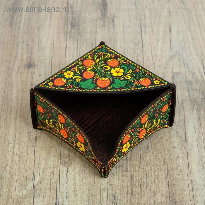 Салфетница деревянная "Хохлома земляника", цветная