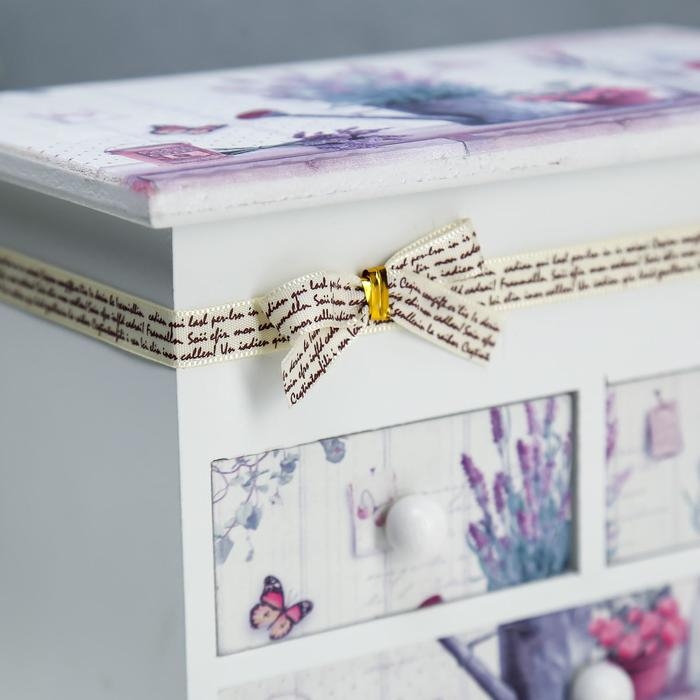 Шкатулка дерево комод 3 ящика Шкатулка дерево комод 3 ящика "Лаванда" 14,9х19,8х11,4 см