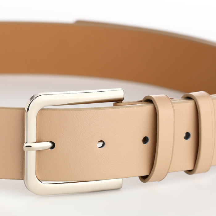 Ремень женский, ширина 4 см, винт, пряжка металл, цвет бежевый