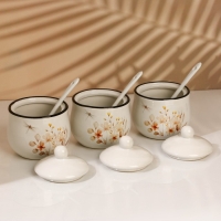 Банки керамические для специй на металлической подставке &laquo;Цветы&raquo;, 200 мл, 3 шт