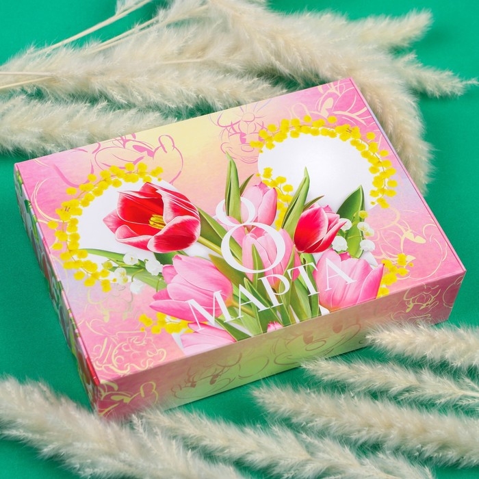 Подарочная коробка, складная "8 Марта" 16х23х7.5 см, Минни Маус