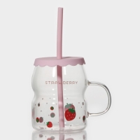 Кружка стеклянная с силиконовой крышкой и трубочкой &laquo;Фрутис&raquo;, 400 мл, цвет МИКС