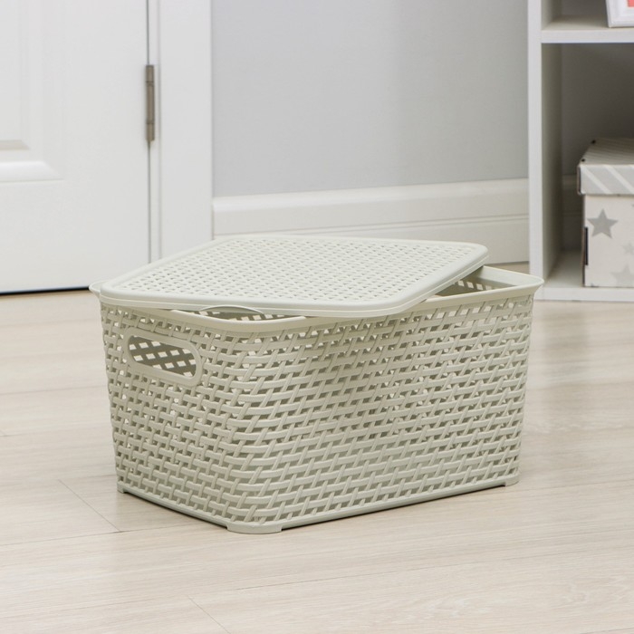 Ящик для хранения с крышкой &laquo;Ротанг&raquo;, 13 л, 37&times;28&times;19 см, цвет белый