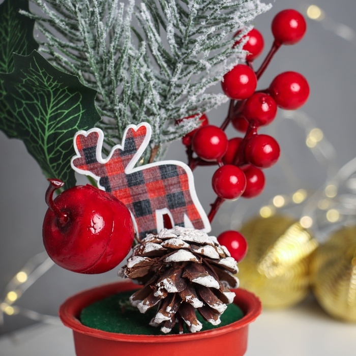 Декор Декор "Яркий праздник, в горшочке" листья ягодки, 25х7 см