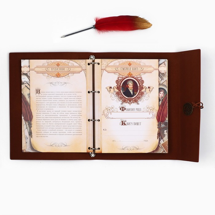 Родословная книга &laquo;Наш род&raquo;, с пером, 56 листов, бордо, 35 х 25 см