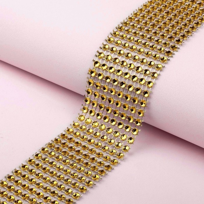 Лента с имитацией страз, 4 см, 9 &plusmn; 1 м, цвет золотой