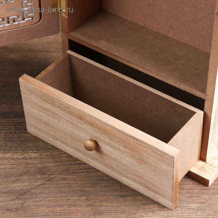 Ключница дерево 6 крючков с ящиком "Пальмовый лист и греческий узор" 29,5х21х8 см