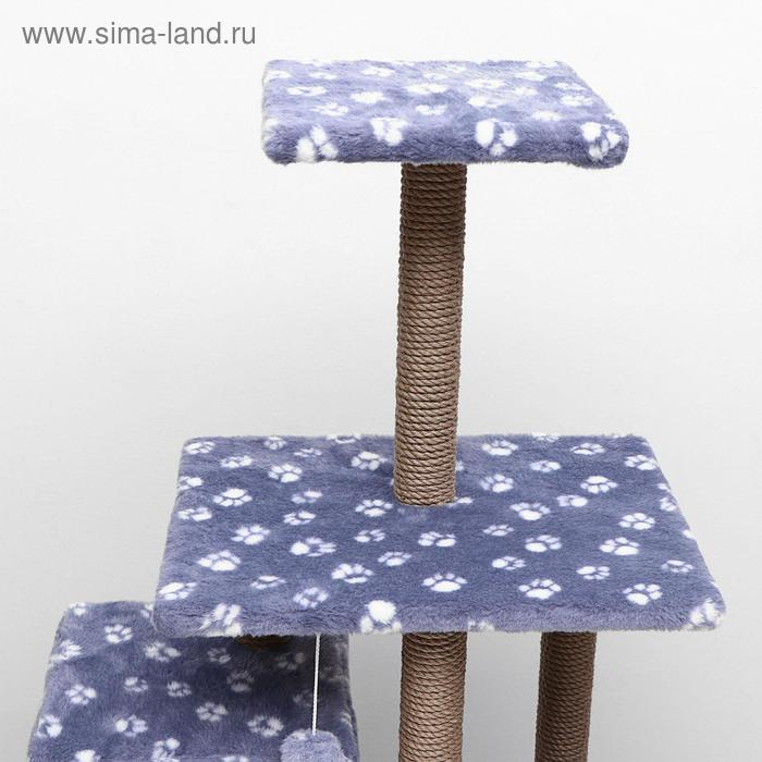 Домик для кошек с когтеточкой, с площадкой и полкой, 65 х 51 х 173 см, серая с лапкам Домик для кошек с когтеточкой, с площадкой и полкой, 65 х 51 х 173 см, серая с лапкам