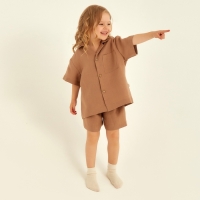 Костюм детский домашний (рубашка и шорты) SL HOME р 38 (146-152), кофейный