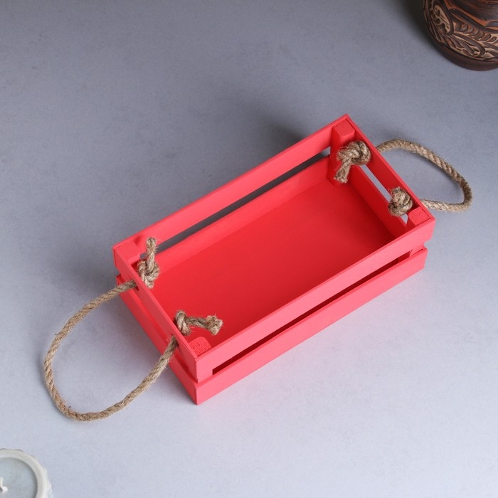 Кашпо деревянное 24.5&times;13.5&times;9 см "Двушка Лайт" реечное, ручка верёвка, розовый Дарим Красиво