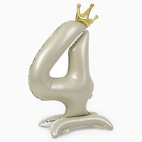 Шар фольгированный 42" «Цифра 4 с короной» на подставке, цвет взбитые сливки Шар фольгированный 42" «Цифра 4 с короной» на подставке, цвет взбитые сливки
