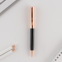 Ручка шариковая синяя паста 0.1 мм, металл рифлёная цвет черный с золотом Ручка шариковая синяя паста 0.1 мм, металл рифлёная цвет черный с золотом