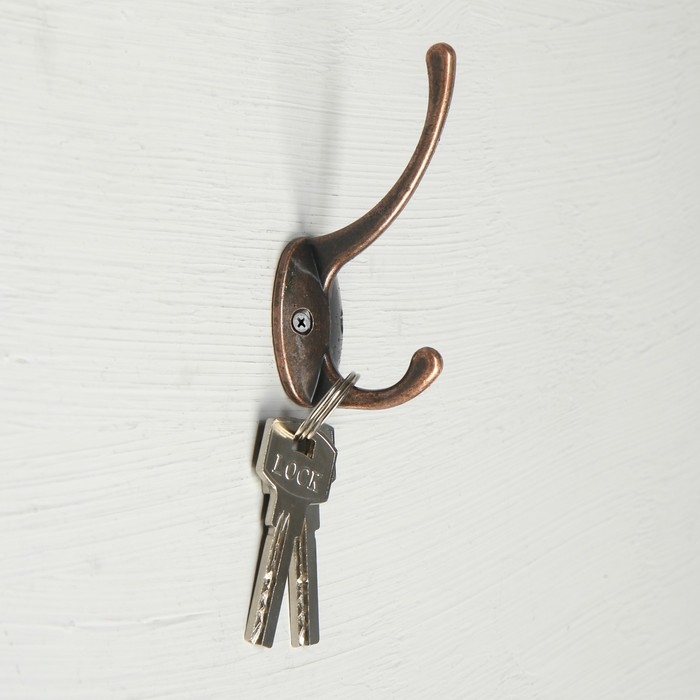 Крючок мебельный ТУНДРА TKD008, двухрожковый, медь Крючок мебельный ТУНДРА TKD008, двухрожковый, медь