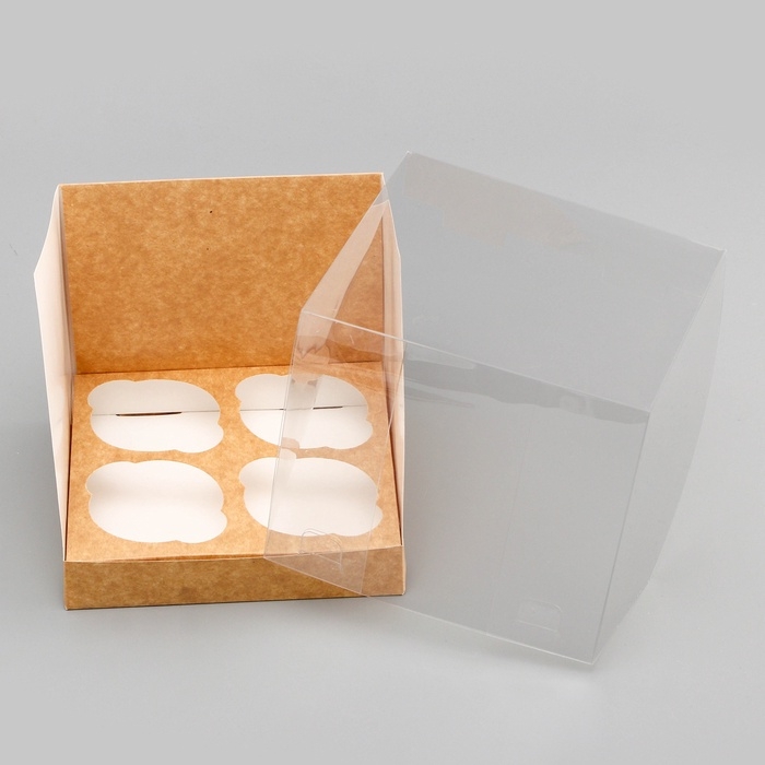 Коробка для 4 капкейков, крафт 16 х 16 х 14 см Коробка для 4 капкейков, крафт 16 х 16 х 14 см