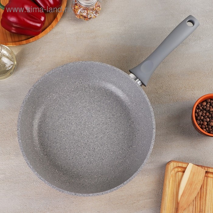 Сковорода с ручкой, антипригарное покрытие, d=26 см, h=60 мм, цвет светлый мрамор Сковорода с ручкой, антипригарное покрытие, d=26 см, h=60 мм, цвет светлый мрамор