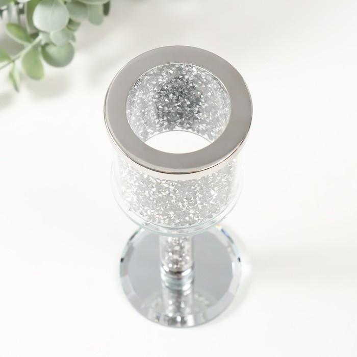 Подсвечник стекло на 1 свечу d=4,5 Подсвечник стекло на 1 свечу d=4,5 "Орлеан"серебро 7х7х18 см