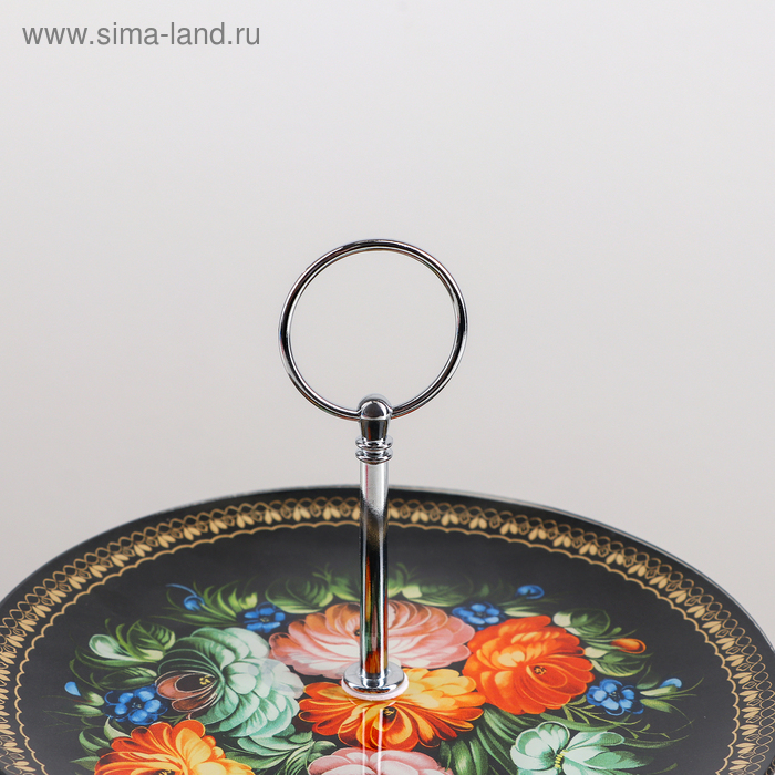 Этажёрка - фруктовница круглая Доляна «Народные мотивы», 2 яруса, d=25/20 см, стекло, цвет чёрный Этажёрка - фруктовница круглая Доляна «Народные мотивы», 2 яруса, d=25/20 см, стекло, цвет чёрный