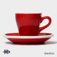 Кофейная пара фарфоровая Magistro Coffee time, 2 предмета: чашка 80 мл, блюдце d=12,5 см, цвет красный