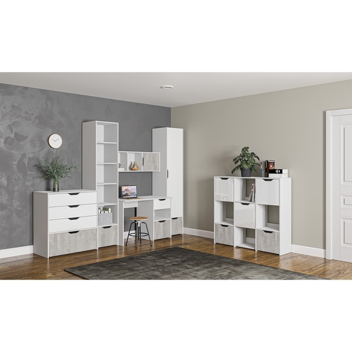 Стеллаж Мико 3 секции 1290х320х1150 белый/бриллиант/Бетон Стеллаж Мико 3 секции 1290х320х1150 белый/бриллиант/Бетон