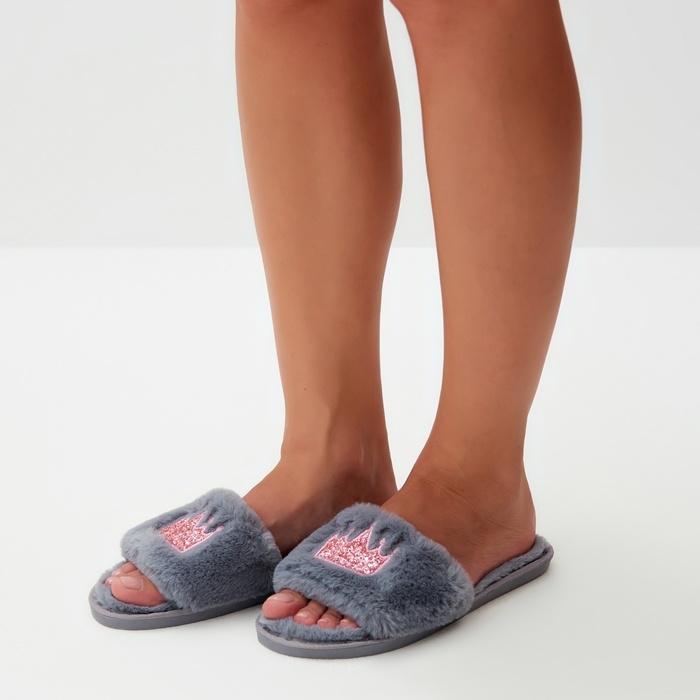 Тапочки женские с открытым носом размер 40-41, цвет серый