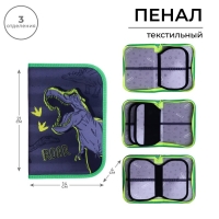 Пенал 3 секции, вкладка внутри, 140 х 210 х 40 мм, тканевый, Calligrata TOP Block "Динозавр" Пенал 3 секции, вкладка внутри, 140 х 210 х 40 мм, тканевый, Calligrata TOP Block "Динозавр"