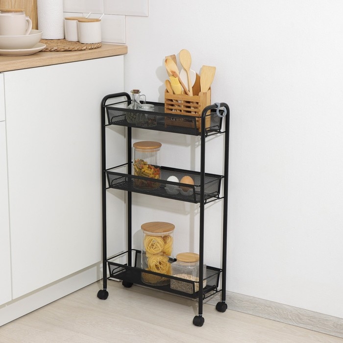 Этажерка на колёсиках &laquo;Ладья 1К&raquo;, 3 яруса, 44&times;17&times;75,5 см, цвет чёрный