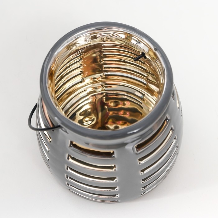 Подсвечник керамика на 1 свечу "Фонарь. Полосы" внутри золото МИКС 11,5х11,5х11 см