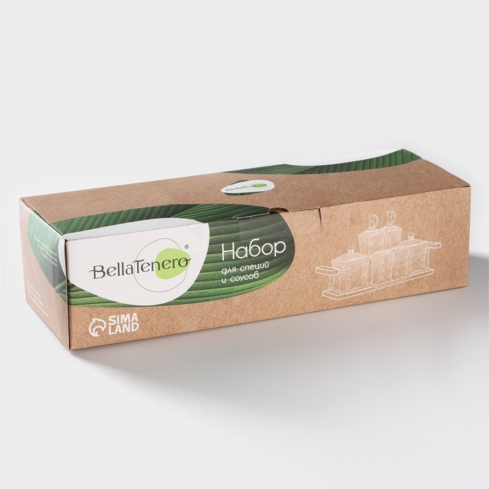 Банки для хранения специй и соусов BellaTenero, 6 предметов: солонка 100 мл, банка 200 мл, соусник 200 мл, фарфоровые, цвет белый