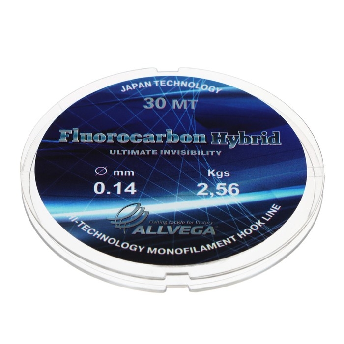 Леска монофильная ALLVEGA Fluorocarbon Hybrid, диаметр 0.14 мм, тест 2.56 кг, 30 м, флюорокарбон 65% Леска монофильная ALLVEGA Fluorocarbon Hybrid, диаметр 0.14 мм, тест 2.56 кг, 30 м, флюорокарбон 65%
