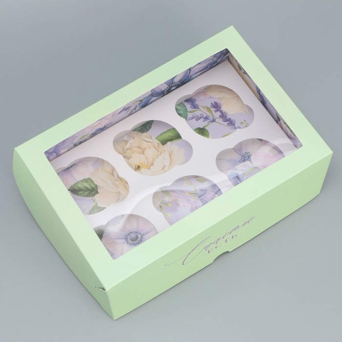 Коробка для капкейков, кондитерская упаковка двухсторонняя, 6 ячеек &laquo;Счастье есть&raquo;, 25 х 17 х 10 см