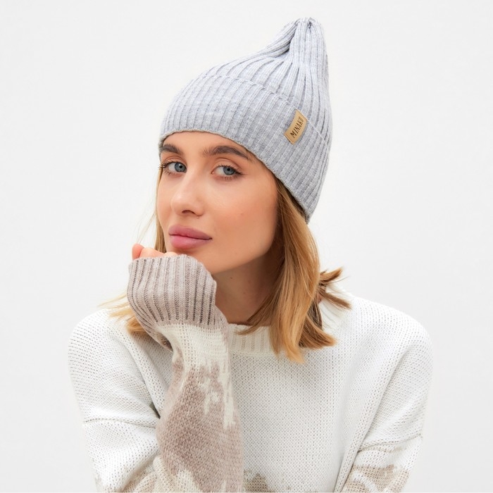 Шапка женская MINAKU Шапка женская MINAKU "Трюфель" цвет серый меланж, размер 56-58