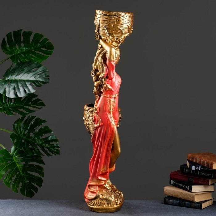 Фигура "Девушка с двумя кашпо" красная, 24х30х96см