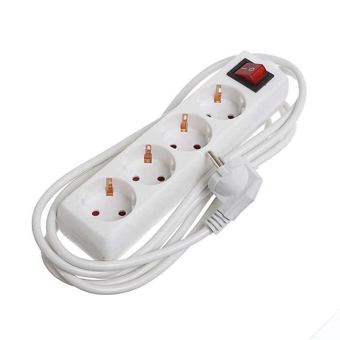 Удлинитель Luazon Lighting, 4 розетки, 3 м, 10 А, 2200 Вт, 3х1.5 мм2, с з/к, с выкл., Б Удлинитель Luazon Lighting, 4 розетки, 3 м, 10 А, 2200 Вт, 3х1.5 мм2, с з/к, с выкл., Б