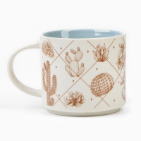 Кружка керамическая с крышкой и ложкой &laquo;Кактусы&raquo;, 470 мл, цвет бежевый
