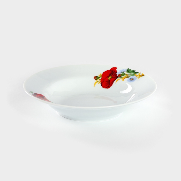 Тарелка фарфоровая глубокая &laquo;Маки красные&raquo;, 250 мл, d=20 см, белая