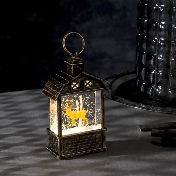 Светодиодная фигура &laquo;Фонарь с оленем&raquo; 7.5 &times; 14 &times; 4.2 см, пластик, батарейки AG13х3 (в комплекте), свечение тёплое белое