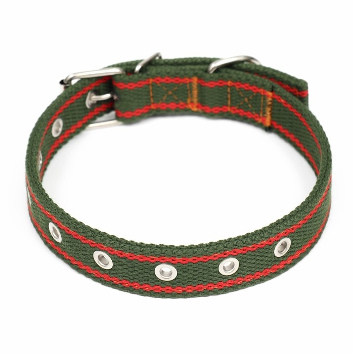 Ошейник брезентовый безразмерный двухслойный, 58 х 2,5 см, хаки/красный