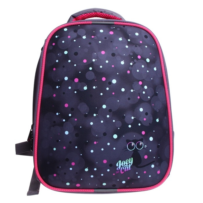 Рюкзак каркасный школьный 38 х 30 х 16 см, эргономичная спинка, Stavia "Кот + горох", серый