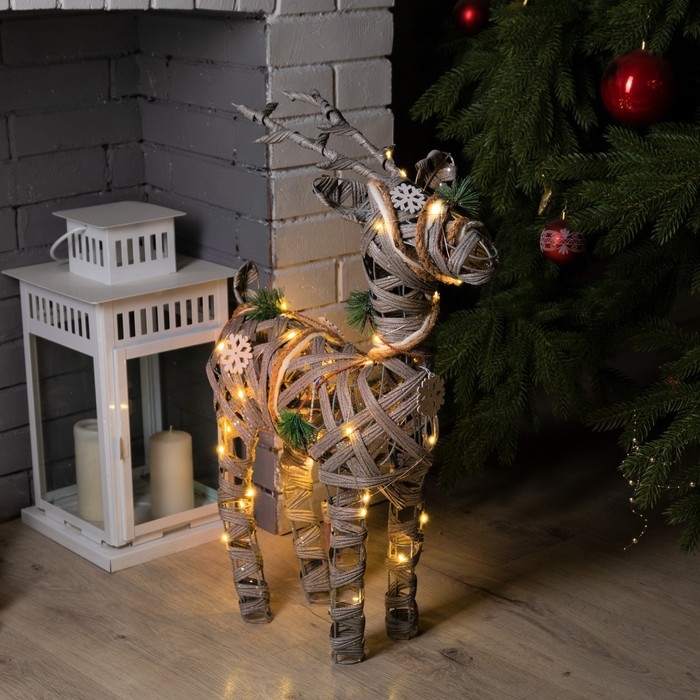 Светодиодная фигура &laquo;Серый олень&raquo; 44 &times; 65 &times; 15 см, металл, текстиль, батарейки ААх2 (не в комплекте), свечение тёплое белое