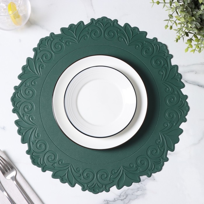 Набор салфеток сервировочных «Элоиза», 4 шт, d=37,5 см, цвет зелёный Набор салфеток сервировочных «Элоиза», 4 шт, d=37,5 см, цвет зелёный