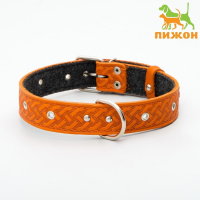 Ошейник кожаный тисненый на фетре, безразмерный, 67 х 3,5 см, ОШ 31-60 см, рыжий Ошейник кожаный тисненый на фетре, безразмерный, 67 х 3,5 см, ОШ 31-60 см, рыжий
