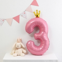 Шар фольгированный 40" «Цифра 3 с короной», цвет розовый Шар фольгированный 40" «Цифра 3 с короной», цвет розовый