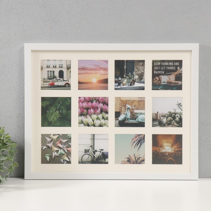 Фоторамка МДФ на 12 фото 10х10 см Фоторамка МДФ на 12 фото 10х10 см "Слайды" белая 40х51х2 см