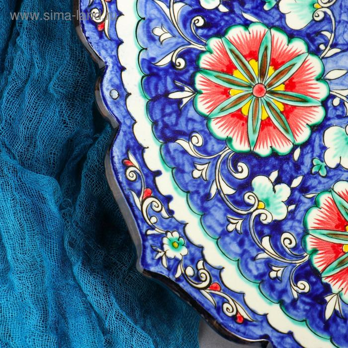 Ляган Риштанская Керамика Ляган Риштанская Керамика "Цветы", 41 см, рифлёный, синий