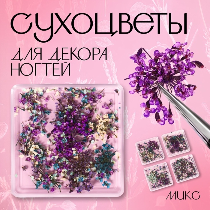 Сухоцветы для декора ногтей, в футляре, вид МИКС Сухоцветы для декора ногтей, в футляре, вид МИКС